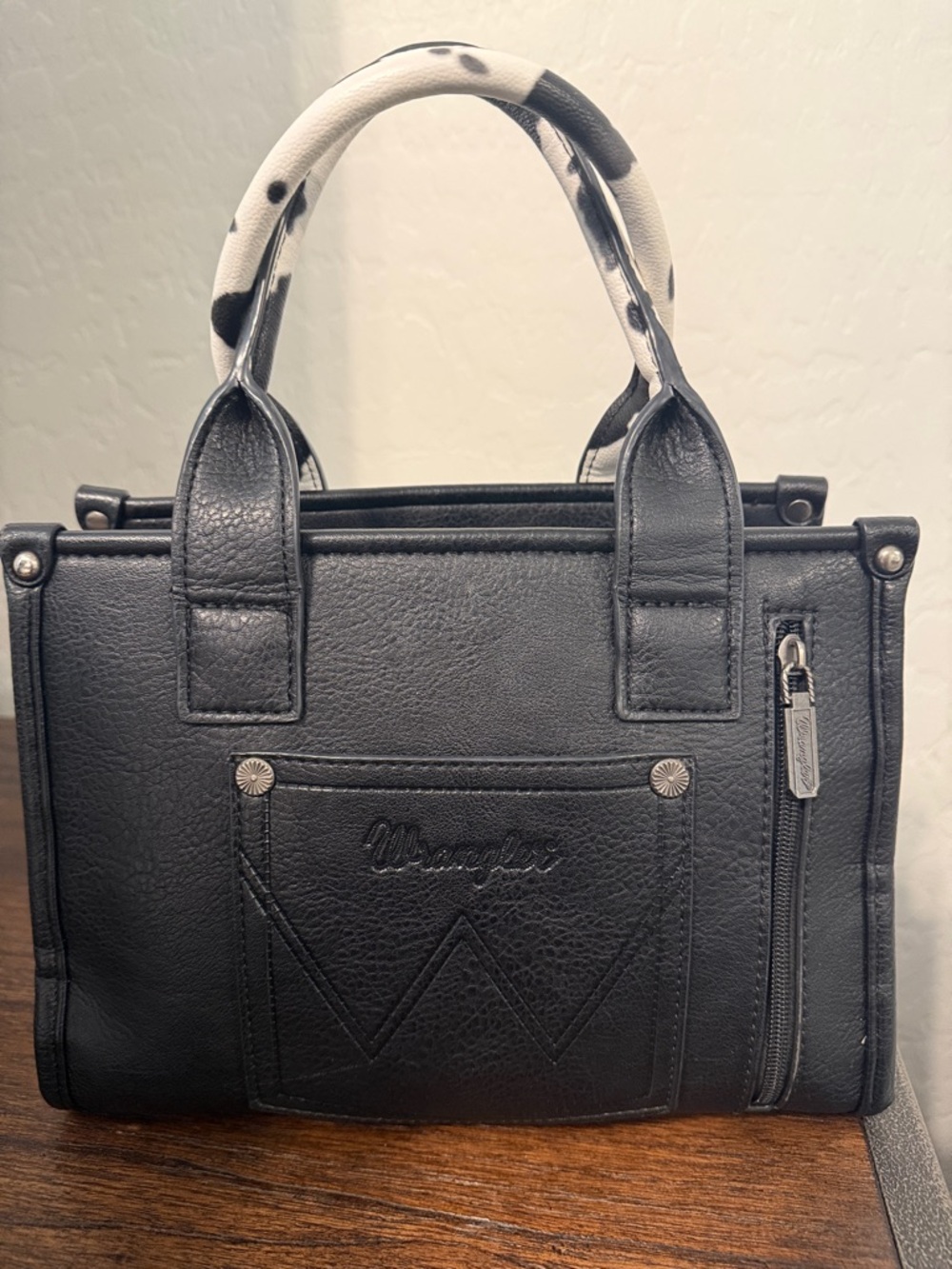 Wrangler Black Satchel with Patterned Handle